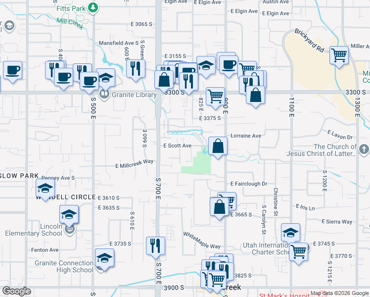 map of restaurants, bars, coffee shops, grocery stores, and more near 811 East Scott Avenue in Millcreek