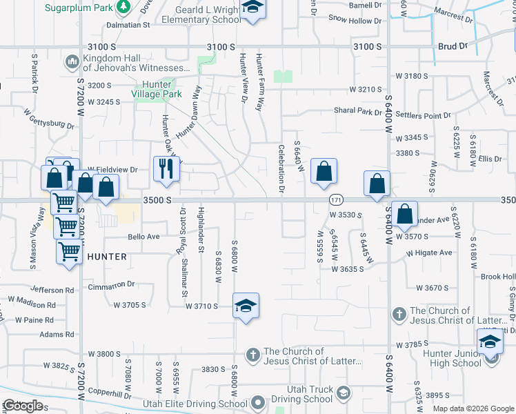 map of restaurants, bars, coffee shops, grocery stores, and more near 4729 West 3500 South in West Valley City