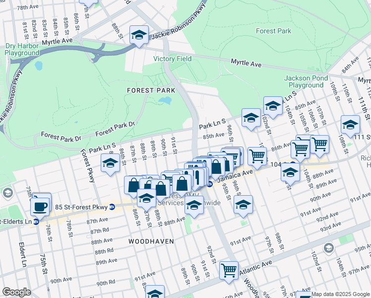 map of restaurants, bars, coffee shops, grocery stores, and more near in Queens