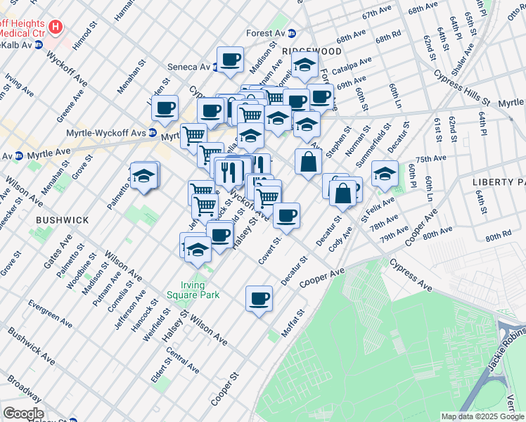 map of restaurants, bars, coffee shops, grocery stores, and more near in Brooklyn