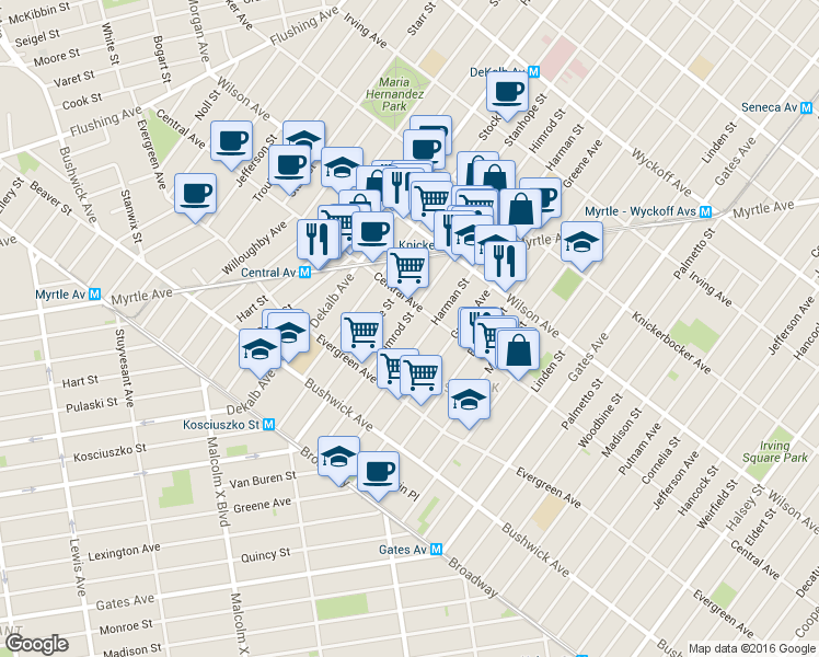 map of restaurants, bars, coffee shops, grocery stores, and more near 112 Himrod Street in Brooklyn