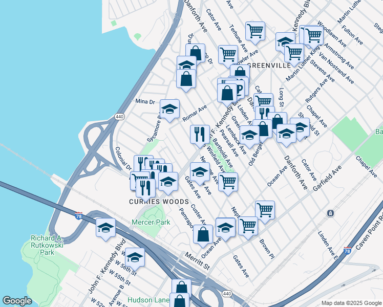 map of restaurants, bars, coffee shops, grocery stores, and more near 236 Neptune Avenue in Jersey City