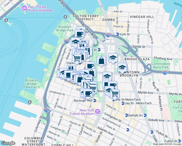 map of restaurants, bars, coffee shops, grocery stores, and more near 0 Clinton Street in Brooklyn