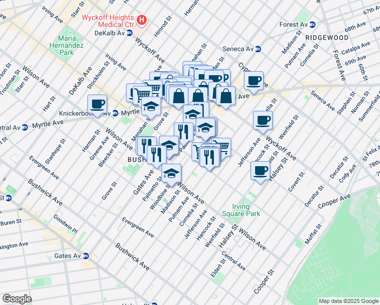 map of restaurants, bars, coffee shops, grocery stores, and more near in Brooklyn
