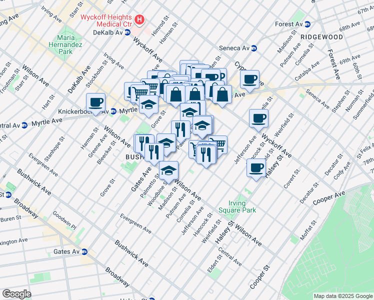 map of restaurants, bars, coffee shops, grocery stores, and more near in Brooklyn