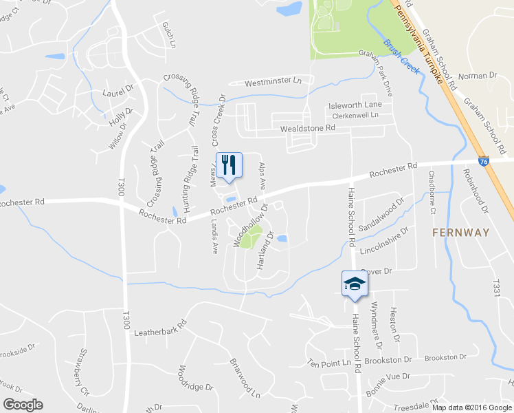 map of restaurants, bars, coffee shops, grocery stores, and more near 969 Wood Hollow Drive in Cranberry Township