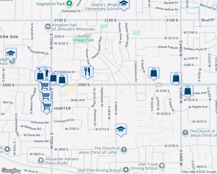 map of restaurants, bars, coffee shops, grocery stores, and more near 6851 West 3500 South in West Valley City
