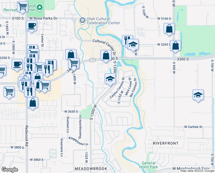 map of restaurants, bars, coffee shops, grocery stores, and more near 1234 Cj Way in West Valley City