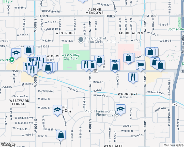 map of restaurants, bars, coffee shops, grocery stores, and more near 4391 West 3500 South in West Valley City