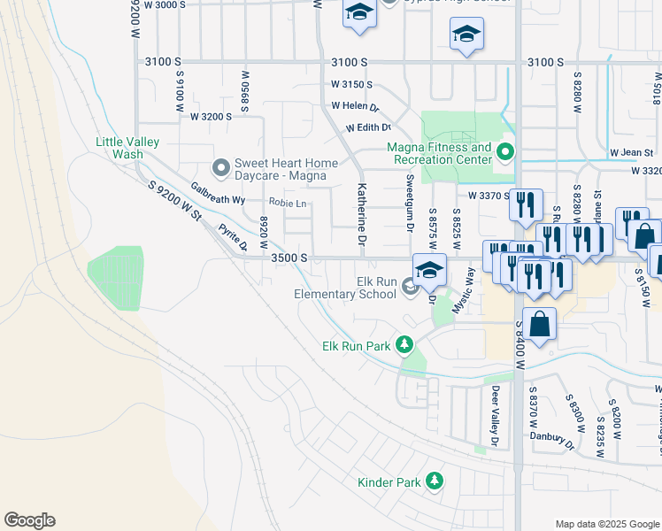 map of restaurants, bars, coffee shops, grocery stores, and more near 8761 West 3500 South in Magna