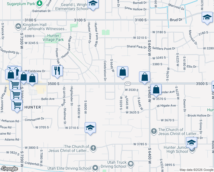 map of restaurants, bars, coffee shops, grocery stores, and more near 6656 West 3500 South in West Valley City