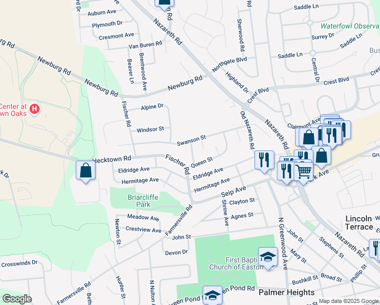 map of restaurants, bars, coffee shops, grocery stores, and more near 813 Prince Street in Easton