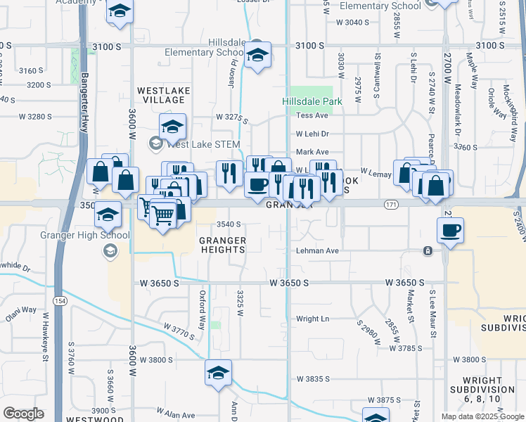 map of restaurants, bars, coffee shops, grocery stores, and more near 3253 West 3500 South in West Valley City