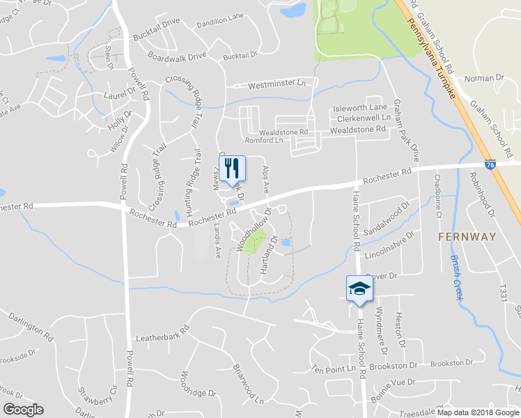 map of restaurants, bars, coffee shops, grocery stores, and more near 1005 Cottonwood Court in Cranberry Township