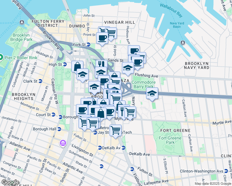 map of restaurants, bars, coffee shops, grocery stores, and more near 269 Gold Street in Brooklyn