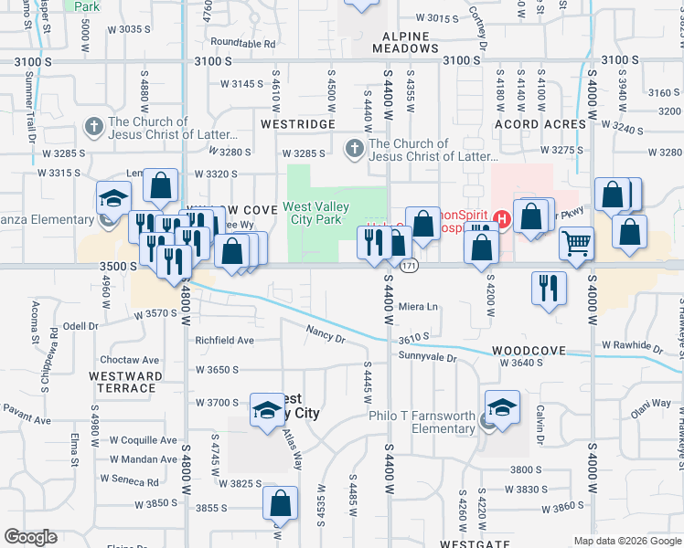 map of restaurants, bars, coffee shops, grocery stores, and more near in West Valley City