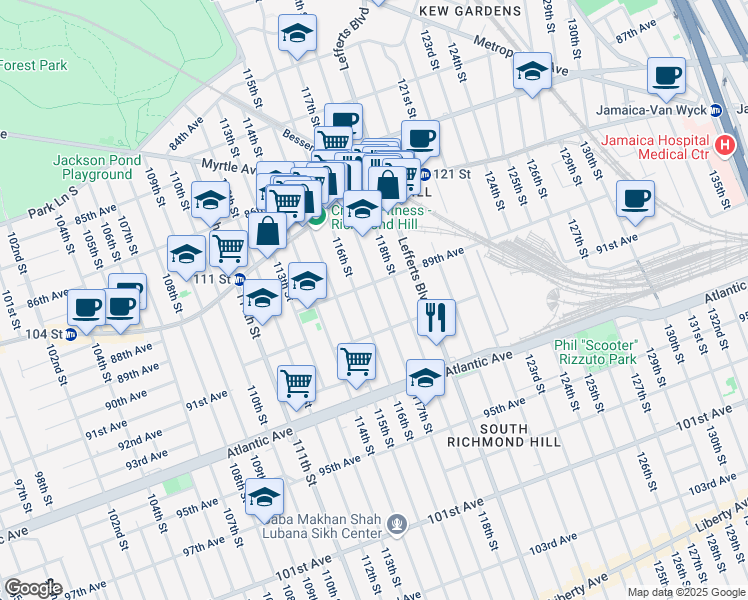 map of restaurants, bars, coffee shops, grocery stores, and more near in Queens