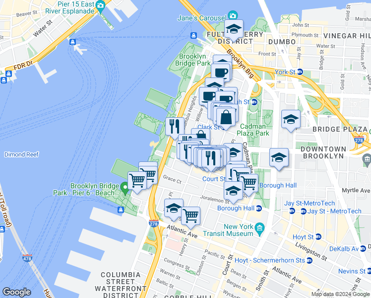 map of restaurants, bars, coffee shops, grocery stores, and more near in Brooklyn