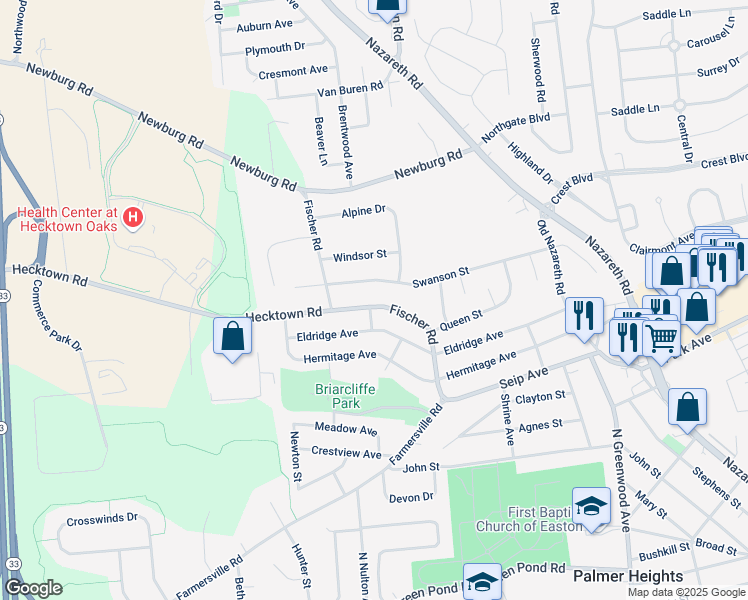 map of restaurants, bars, coffee shops, grocery stores, and more near 2925 Fischer Road in Easton