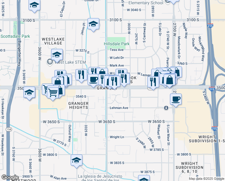 map of restaurants, bars, coffee shops, grocery stores, and more near 3149 West 3500 South in West Valley City
