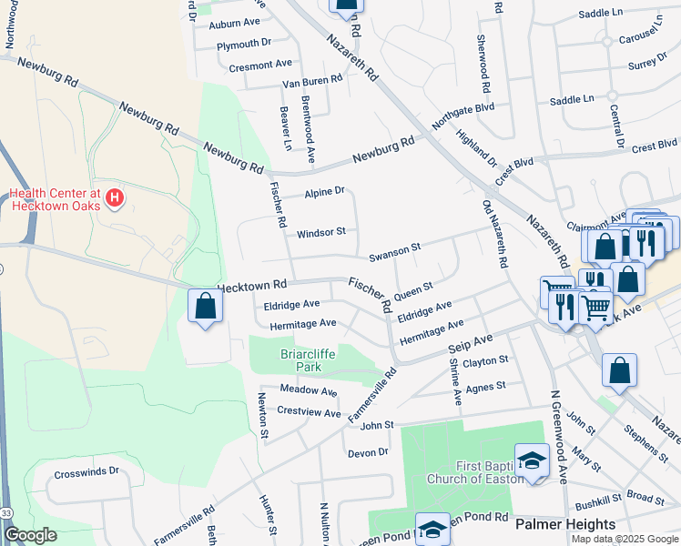 map of restaurants, bars, coffee shops, grocery stores, and more near 2925 Fischer Road in Easton