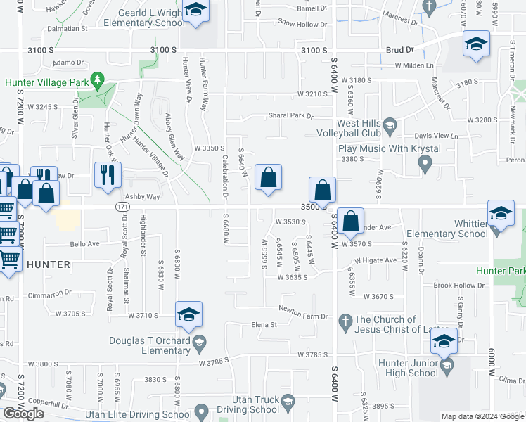 map of restaurants, bars, coffee shops, grocery stores, and more near 6583 West 3500 South in West Valley City