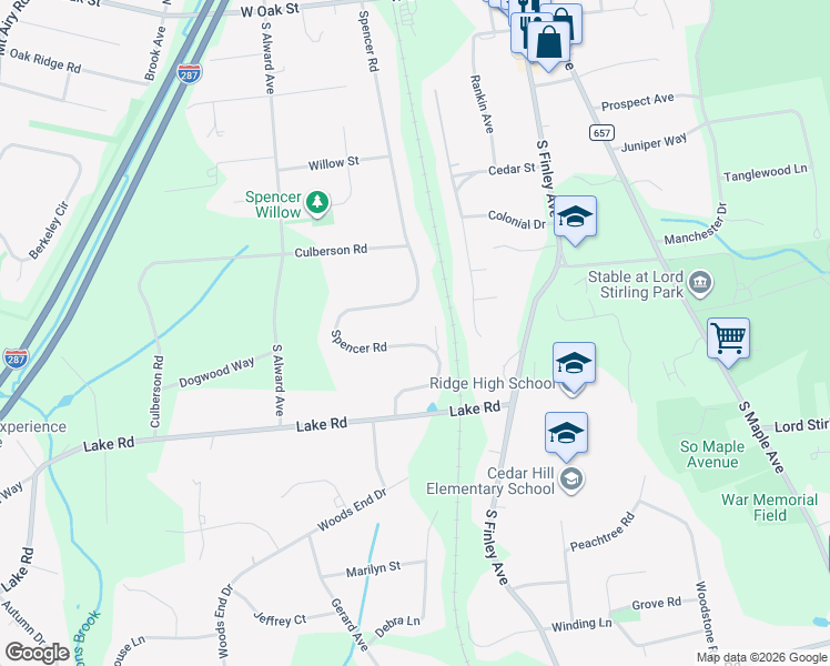 map of restaurants, bars, coffee shops, grocery stores, and more near 200 Spencer Road in Bernards