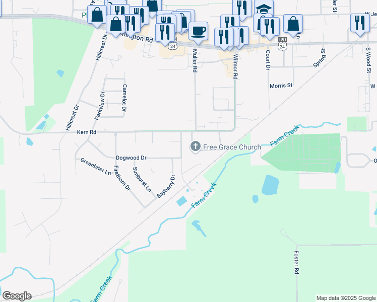 map of restaurants, bars, coffee shops, grocery stores, and more near 614 Amanda Lane in Washington