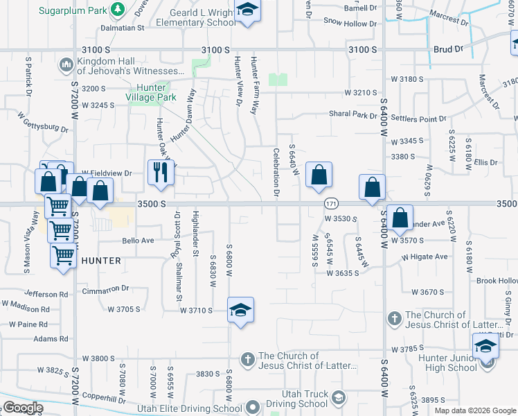 map of restaurants, bars, coffee shops, grocery stores, and more near 4729 West 3500 South in West Valley City