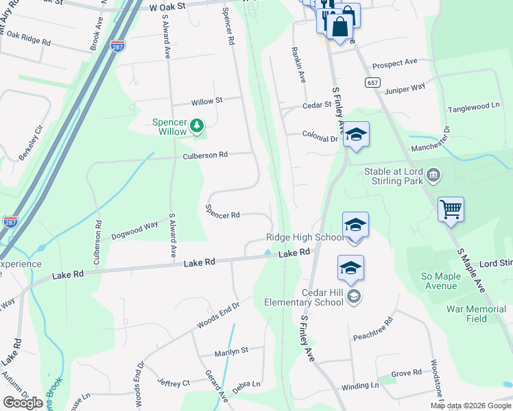 map of restaurants, bars, coffee shops, grocery stores, and more near 200 Spencer Road in Bernards