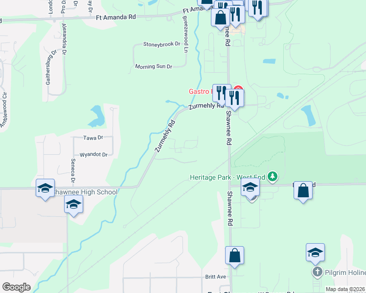 map of restaurants, bars, coffee shops, grocery stores, and more near 2875 Zurmehly Road in Lima