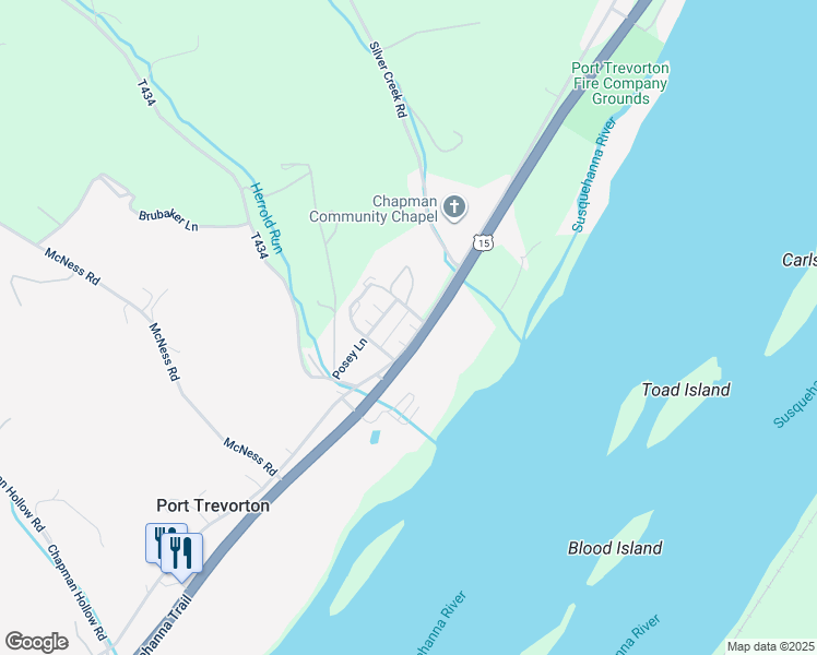 map of restaurants, bars, coffee shops, grocery stores, and more near 2568 Main Street in Port Trevorton
