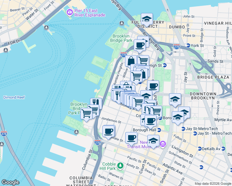 map of restaurants, bars, coffee shops, grocery stores, and more near in Brooklyn