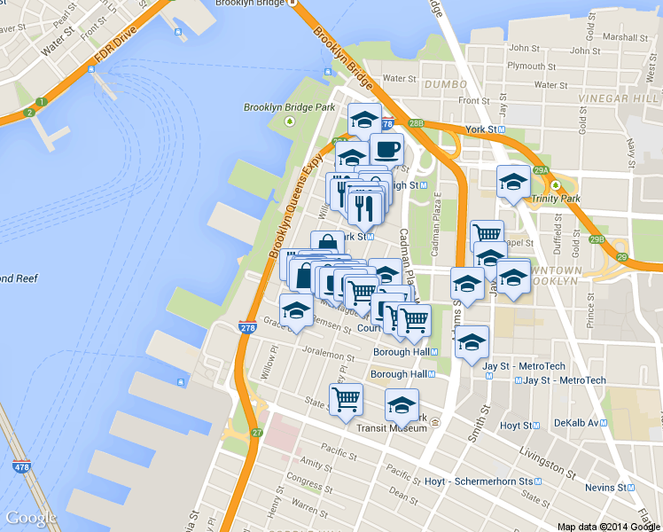 map of restaurants, bars, coffee shops, grocery stores, and more near in Brooklyn