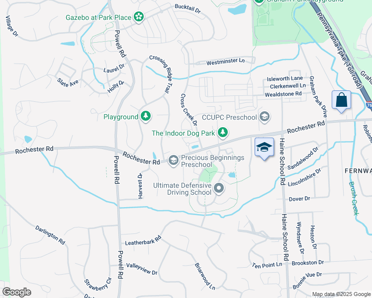 map of restaurants, bars, coffee shops, grocery stores, and more near 10100 Kettlecreek Drive in Cranberry Township