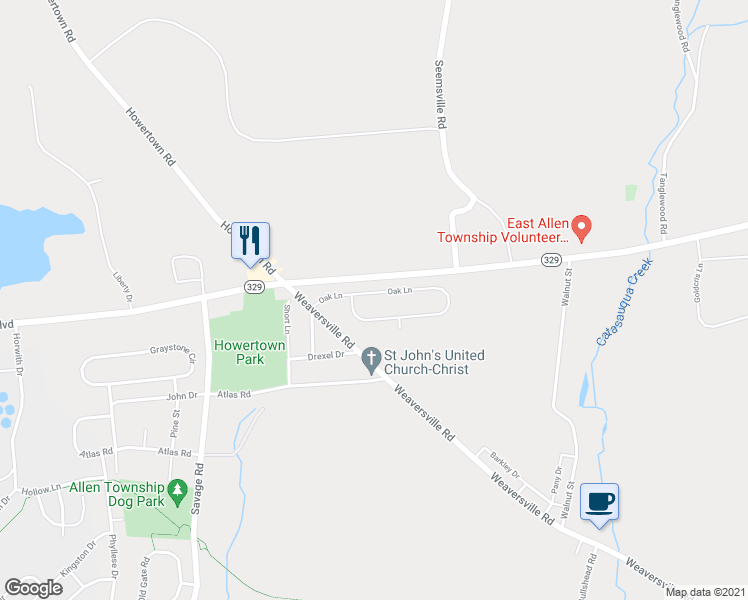 map of restaurants, bars, coffee shops, grocery stores, and more near 87 Oak Ln in Northampton