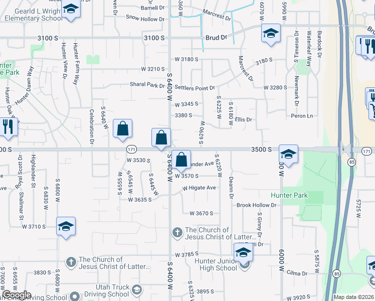 map of restaurants, bars, coffee shops, grocery stores, and more near 6335 West 3500 South in West Valley City