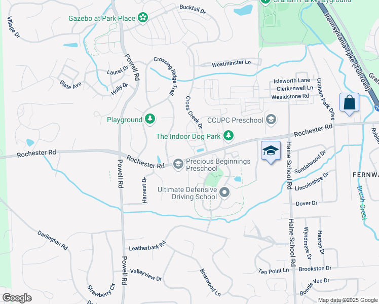 map of restaurants, bars, coffee shops, grocery stores, and more near 2716 Rochester Road in Cranberry Township