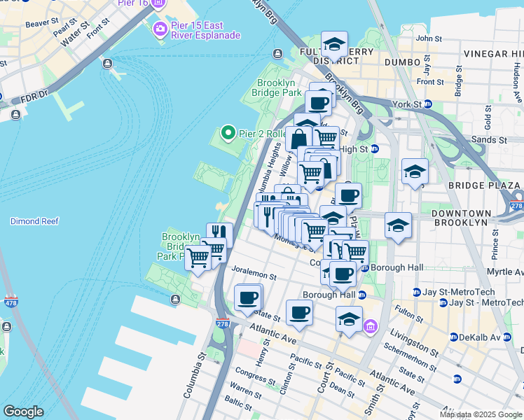 map of restaurants, bars, coffee shops, grocery stores, and more near in Brooklyn