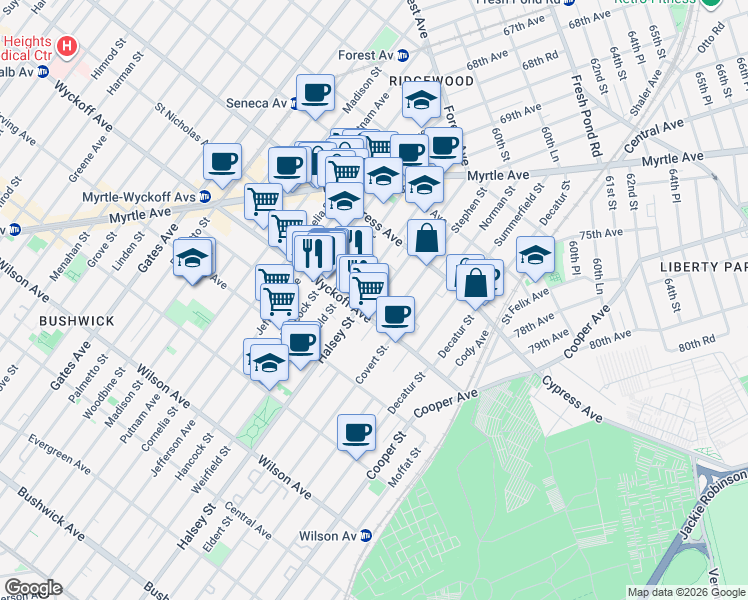 map of restaurants, bars, coffee shops, grocery stores, and more near in Brooklyn