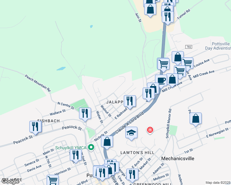 map of restaurants, bars, coffee shops, grocery stores, and more near 403 North Street in Pottsville