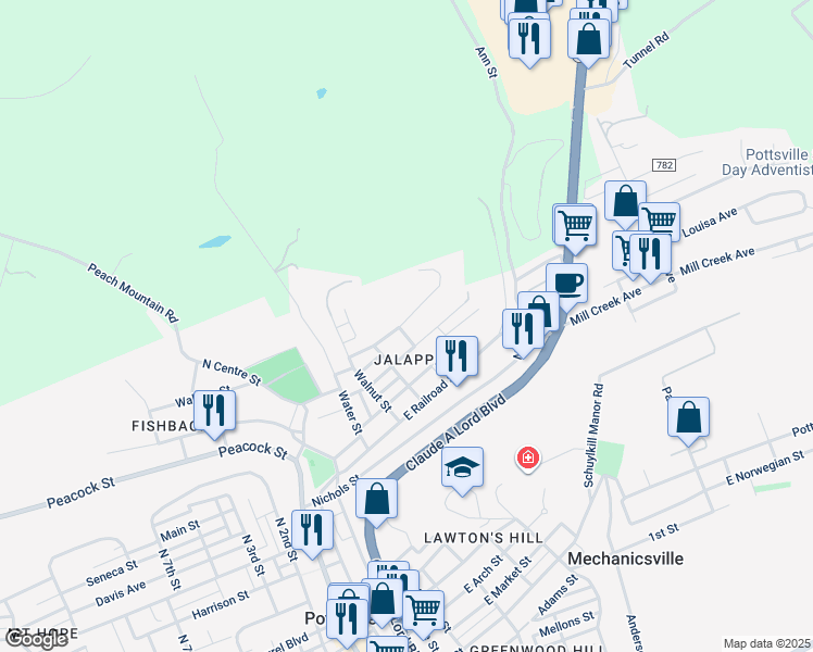 map of restaurants, bars, coffee shops, grocery stores, and more near 403 North Street in Pottsville