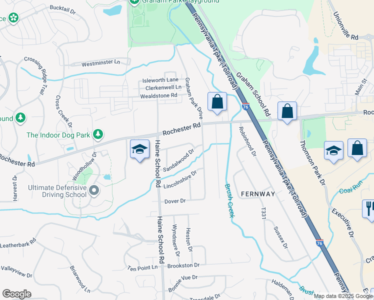 map of restaurants, bars, coffee shops, grocery stores, and more near 204 Sandalwood Drive in Cranberry Township