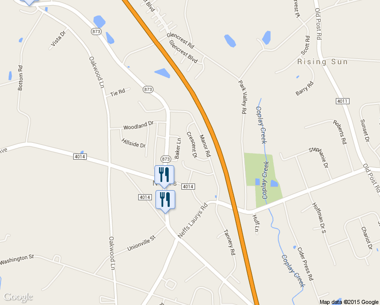 map of restaurants, bars, coffee shops, grocery stores, and more near 5738 Crescent Drive in Schnecksville