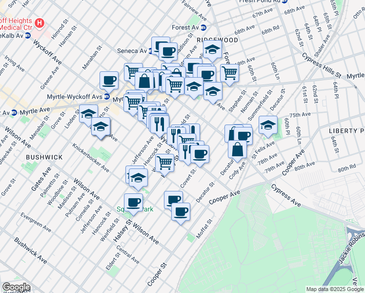 map of restaurants, bars, coffee shops, grocery stores, and more near in Brooklyn