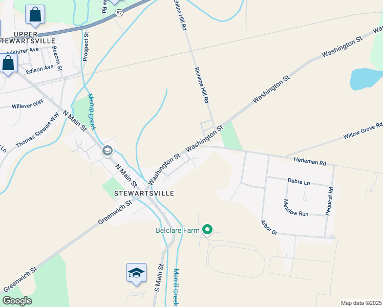 map of restaurants, bars, coffee shops, grocery stores, and more near 220 Watertower Road in Stewartsville