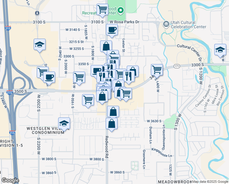 map of restaurants, bars, coffee shops, grocery stores, and more near 1669 West 3500 South in West Valley City