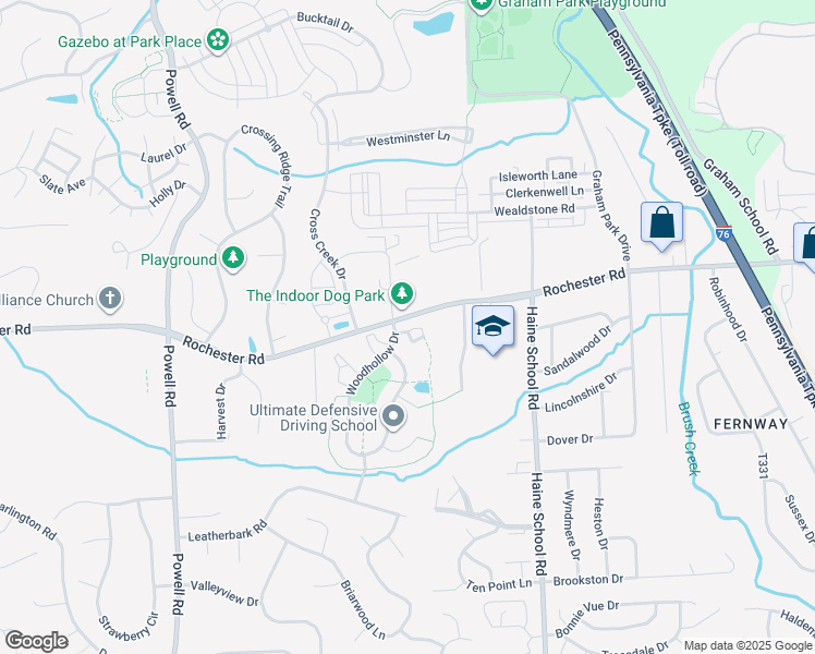 map of restaurants, bars, coffee shops, grocery stores, and more near 1005 Cottonwood Court in Cranberry Township