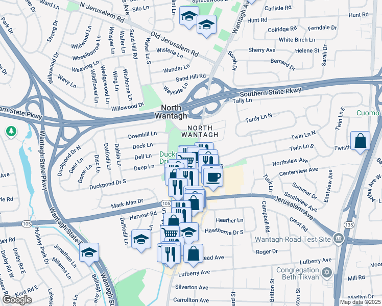 map of restaurants, bars, coffee shops, grocery stores, and more near in Wantagh