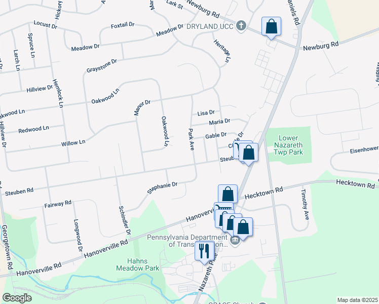 map of restaurants, bars, coffee shops, grocery stores, and more near 319 Park Avenue in Bethlehem